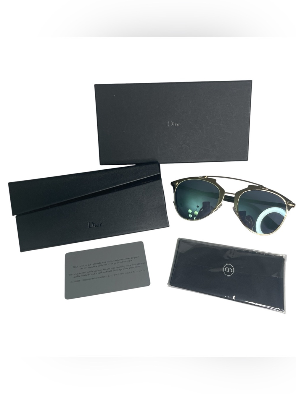 Christian Dior Reflected Aviator Gold-Rimmed Mirrored Lens Sunglasses